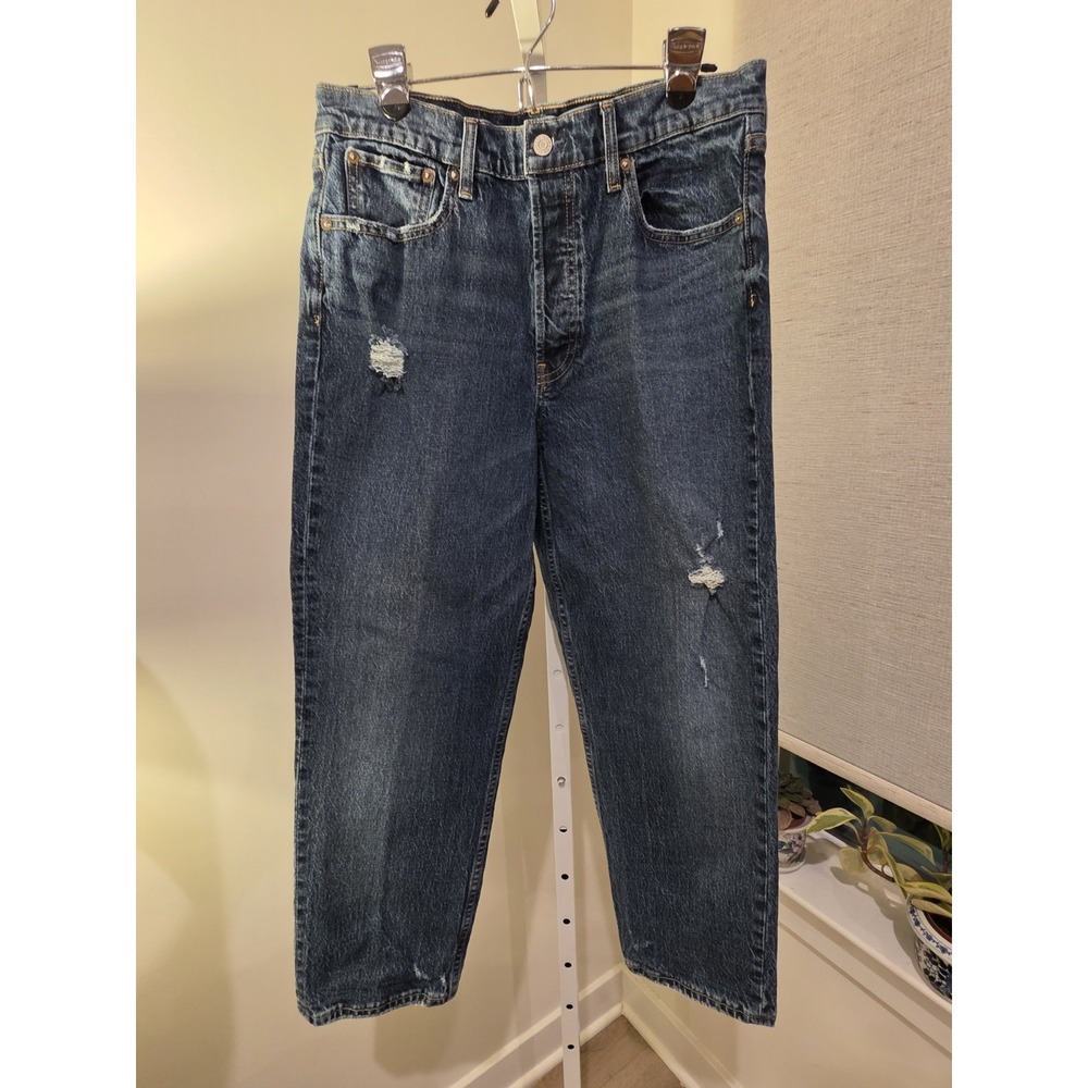 Gap Cheeky Straight Jeans Sz. 12 High Rise Distressed Button Fly Medium Wash